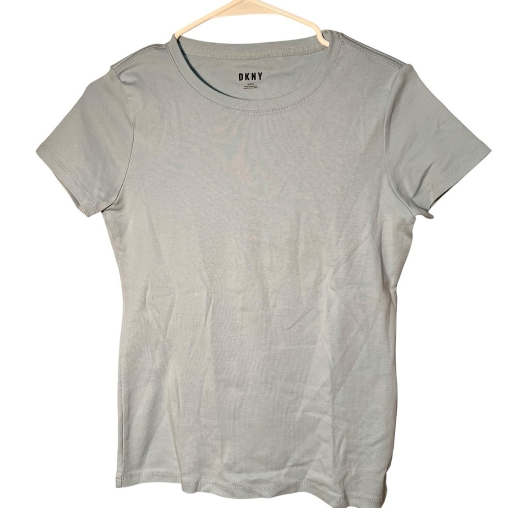 DKNY Women's Size Small Crewneck T-Shirt Light Blue Cap Sleeves Organic Cotton